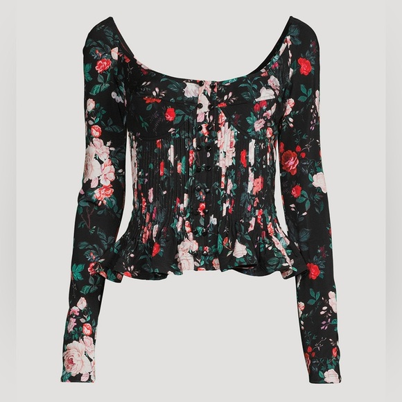 Paco Rabanne Tops - Paco Rabanne Black Rose Garden Pleated Bustier Top